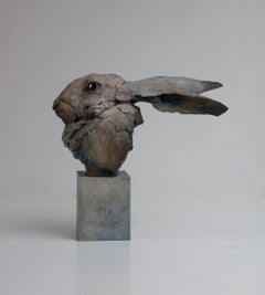 ''Hare Head Study 2'', Contemporary Bronze Sculpture Portrait of a Hare