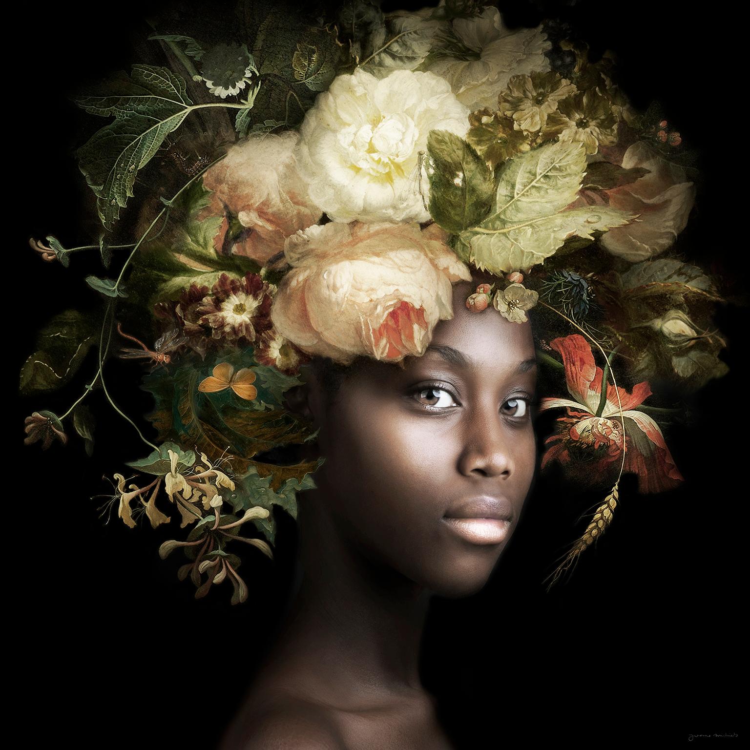 Yvonne Michiels Portrait Photograph - ''Fading Flowers Ivory'' Portrait of Girl with Flower Still-Life 