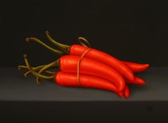 "Red chili peppers" Contemporary Dutch Fine Realist Oil Painting of Still-Life