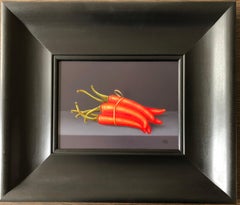 "Red chili peppers" Contemporary Dutch Fine Realist Oil Painting of Still-Life