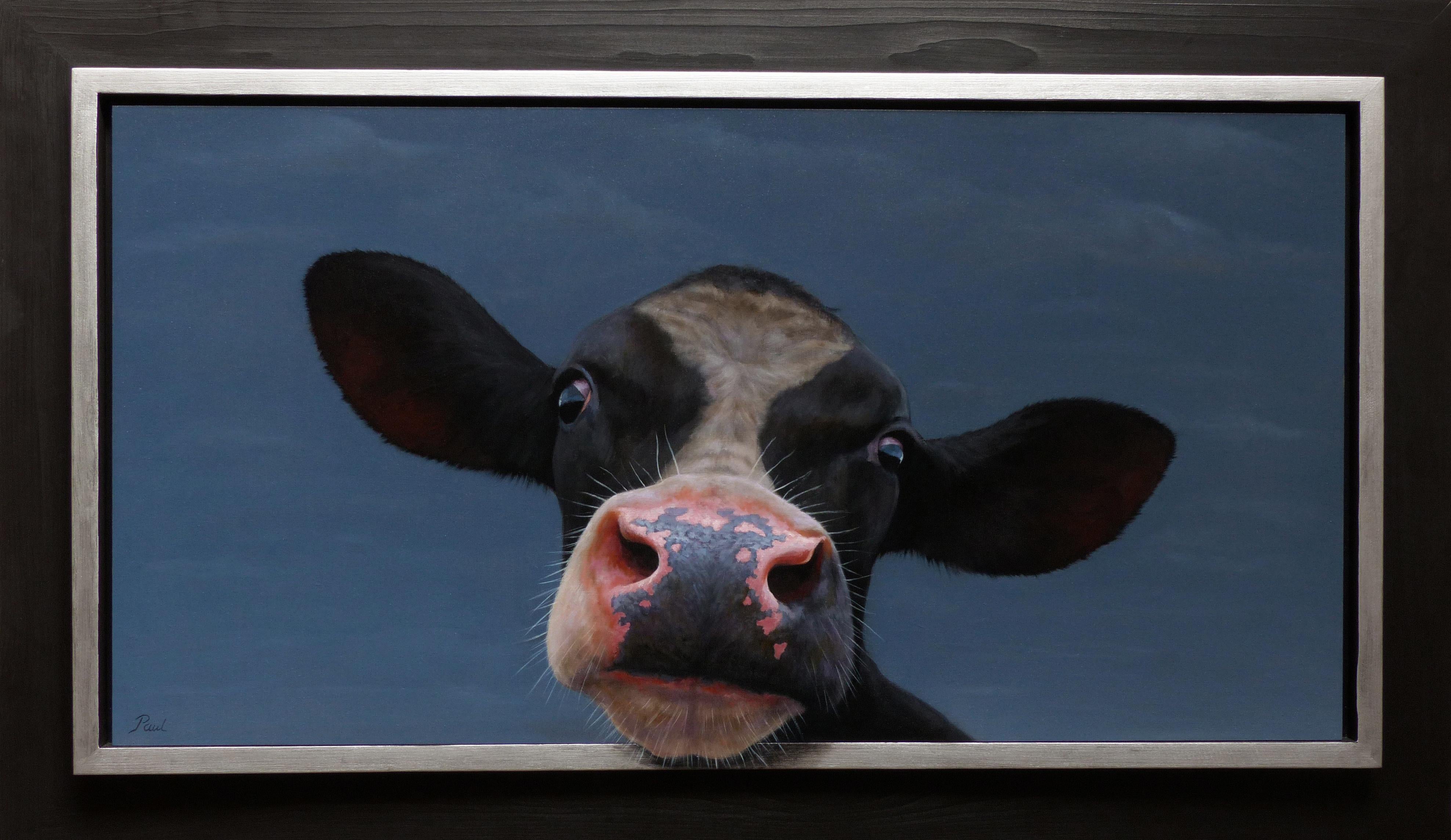 Paul Jansen Figurative Painting - "Calf Portrait" Contemporary Dutch Oil Painting of a Cow