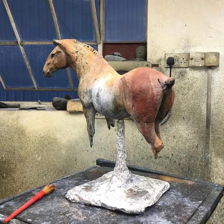 ''Draught Horse'', Contemporary Bronze Sculpture Portrait of a Brown Horse 2