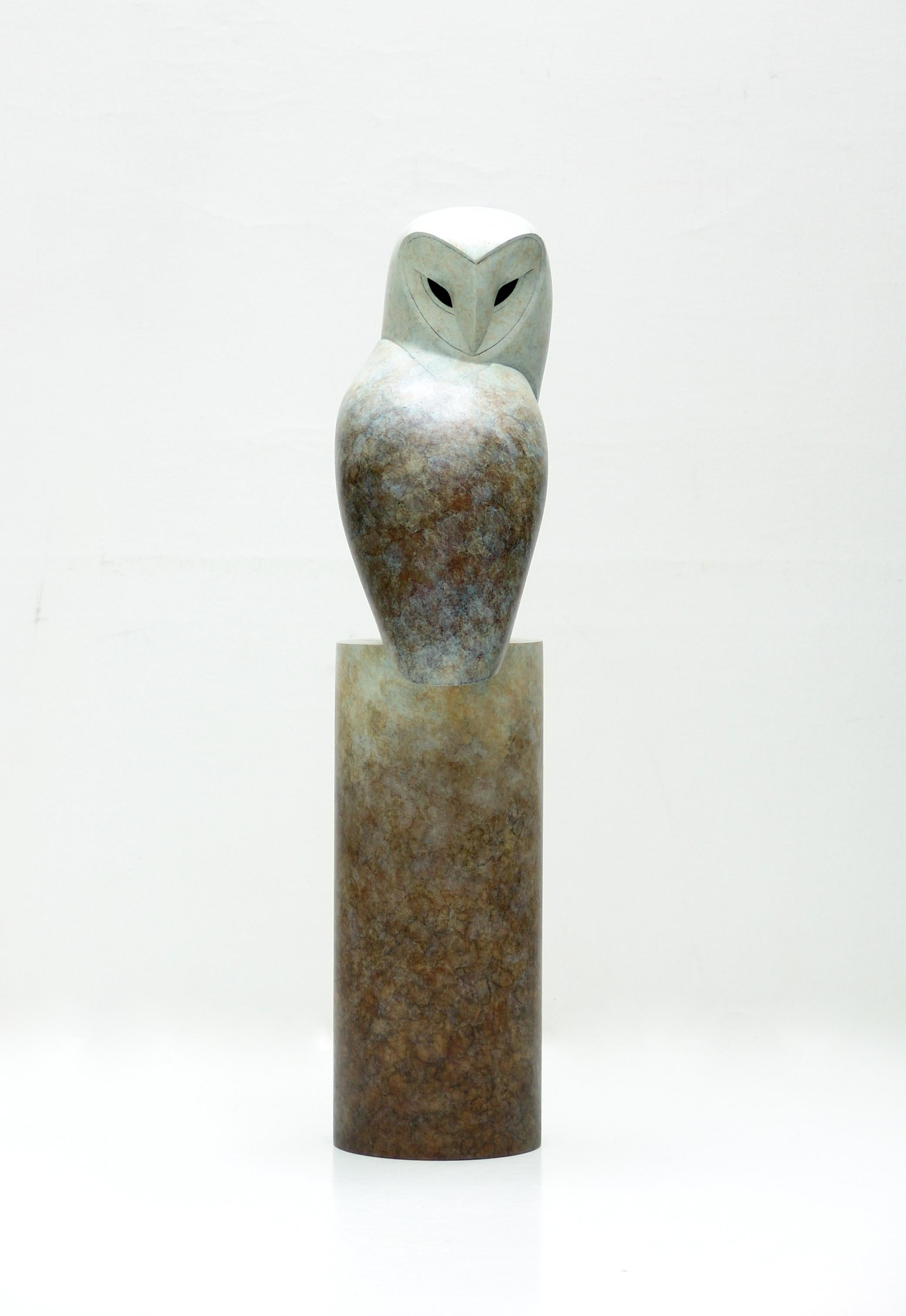 Anthony Theakston Figurative Sculpture - "Turnaround" Contemporary Bronze Sculpture Portrait of an Owl
