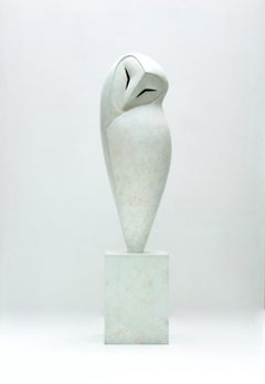 "Peaceful" Contemporary Bronze Sculpture Portrait of a White Owl