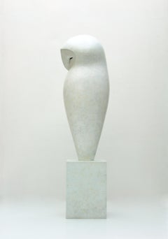 "Peaceful" Contemporary Bronze Sculpture Portrait of a White Owl
