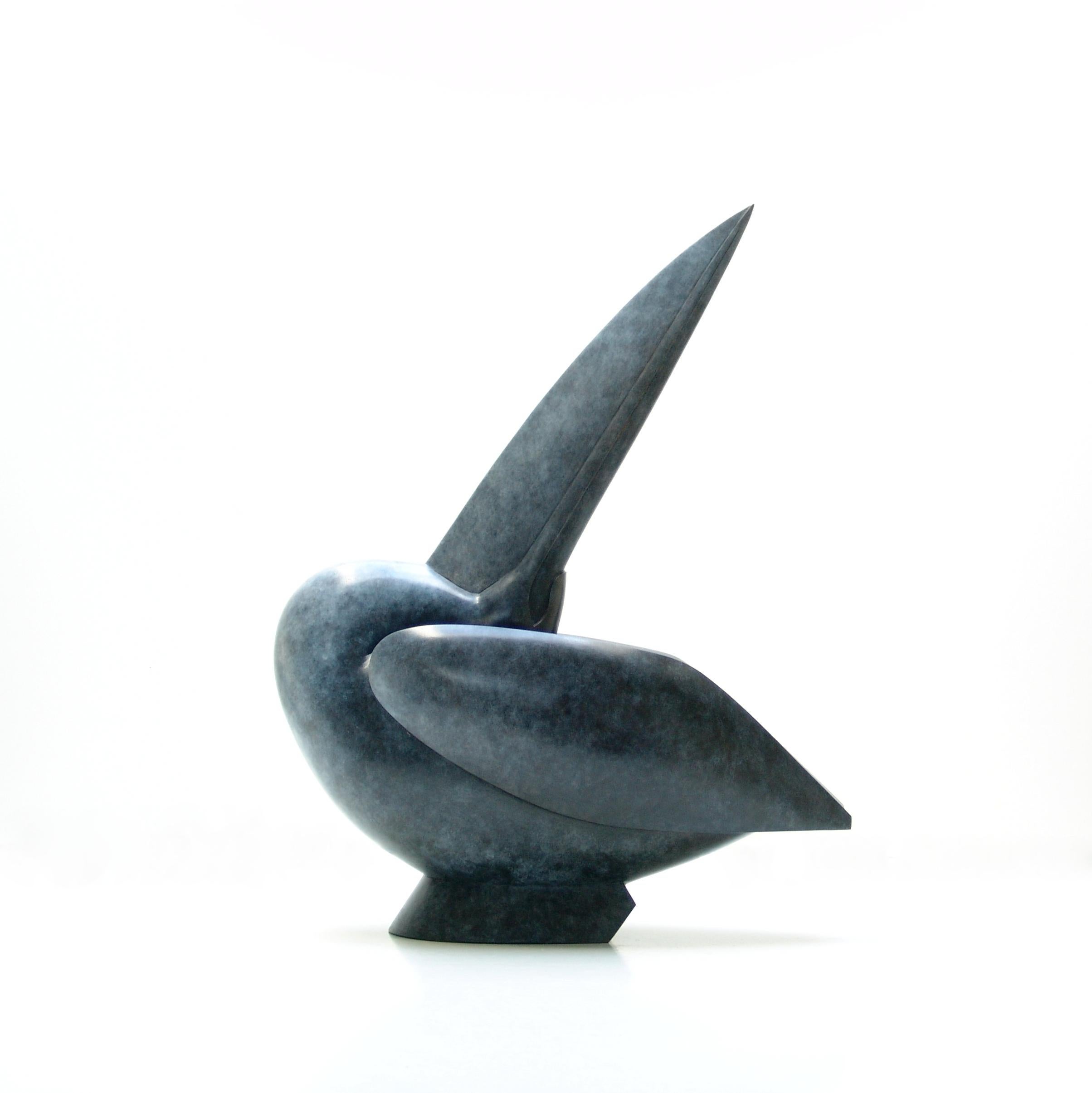 Anthony Theakston Figurative Sculpture - "Pelican" Contemporary Bronze Sculpture Portrait of a Blue/Gray Pelican