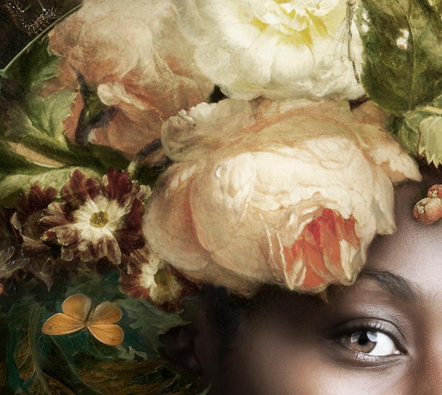 ''Fading Flowers Ivory'' Portrait of Girl with Flower Still-Life  - Photograph by Yvonne Michiels