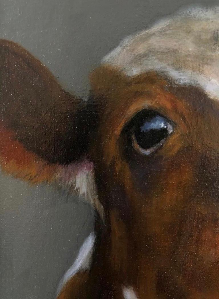''Cow 3'' Contemporary Dutch Oil Painting of a Cow - Black Animal Painting by Paul Jansen