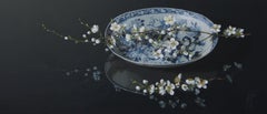 ''Wild Cherry on Porcelain Plate'' Contemporary Still-Life of Chinese Porcelain