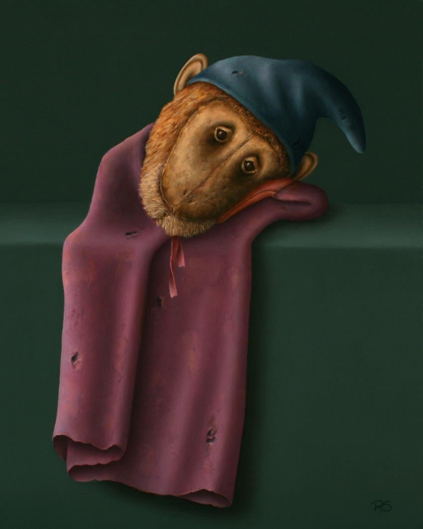René Smoorenburg  Still-Life Painting - "Lying Monkey" Contemporary Dutch Fine Realist Painting of Hand Puppet