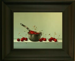"Cherries in a Strainer" Contemporary Fine Realist Still-Life Painting of Fruit