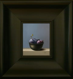 "Blue Plums in a Bowl" Contemporary Fine Realist Still-Life Painting of Fruit