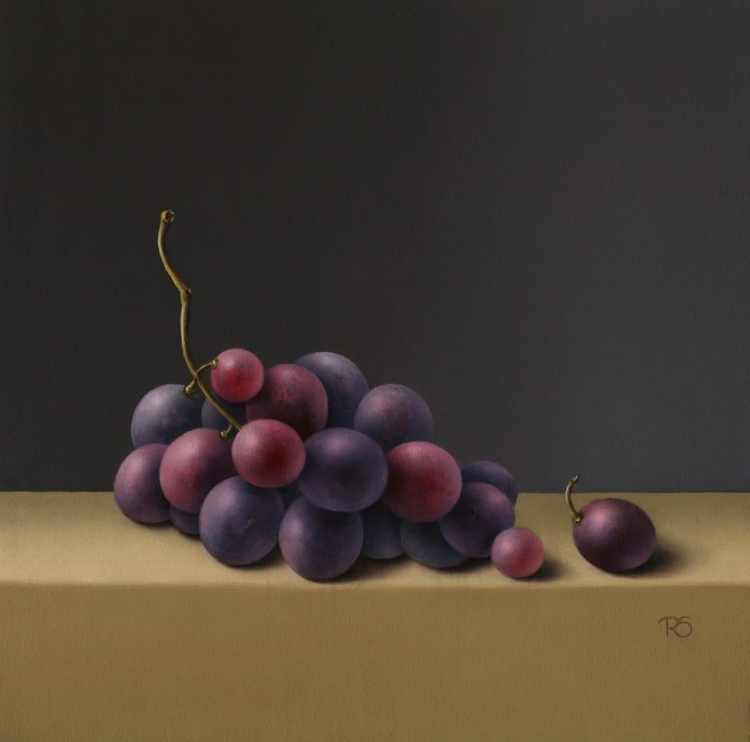 René Smoorenburg  Figurative Painting - "Purple Grapes" Contemporary Fine Dutch Realist Still-Life Painting of Fruit