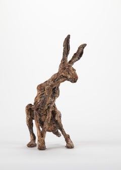 ''Hare Attention'', Contemporary Bronze Sculpture Portrait of a Hare