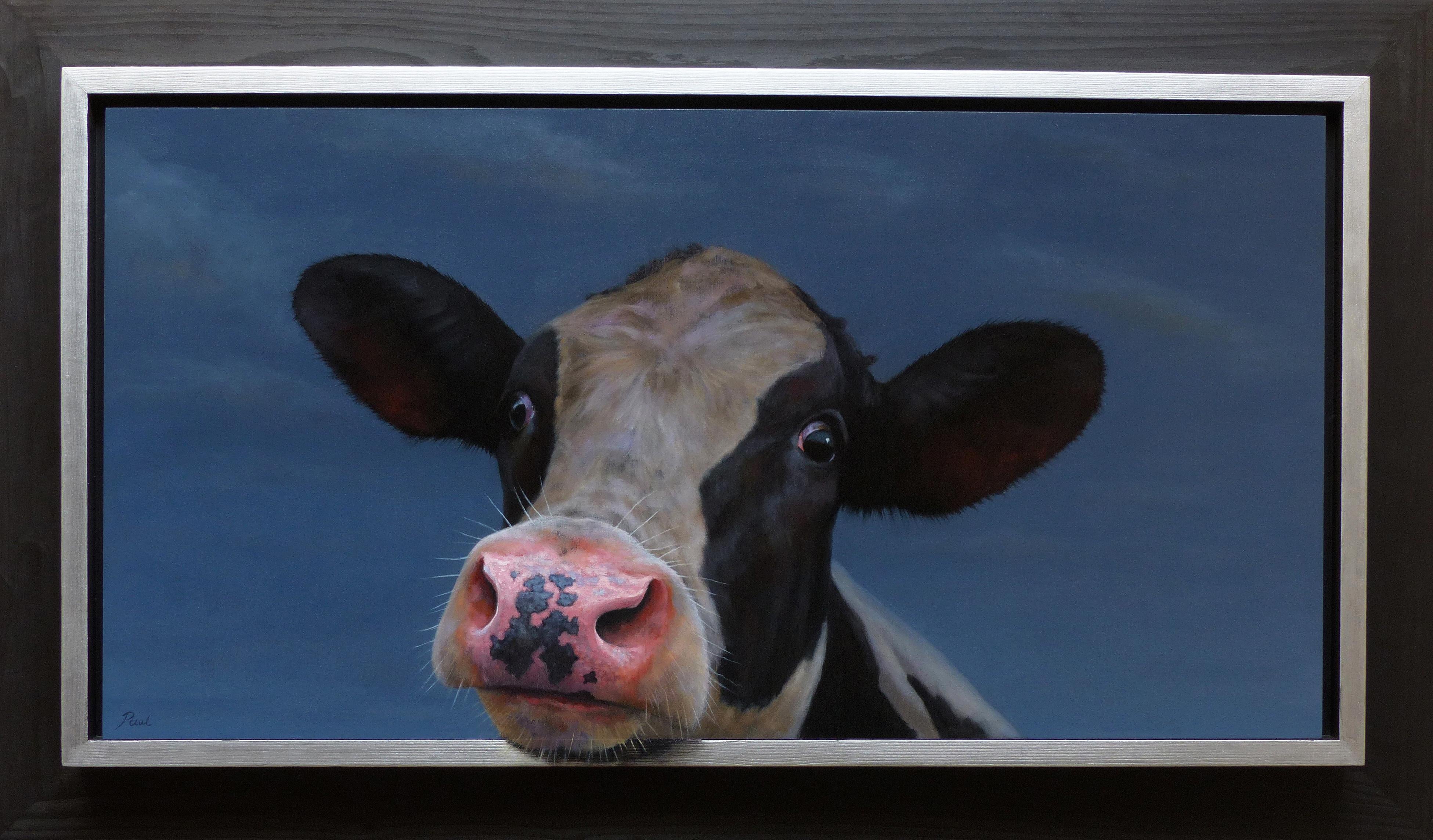 Paul Jansen Animal Painting - "Calf Portrait 386" Contemporary Dutch Oil Painting of a Cow