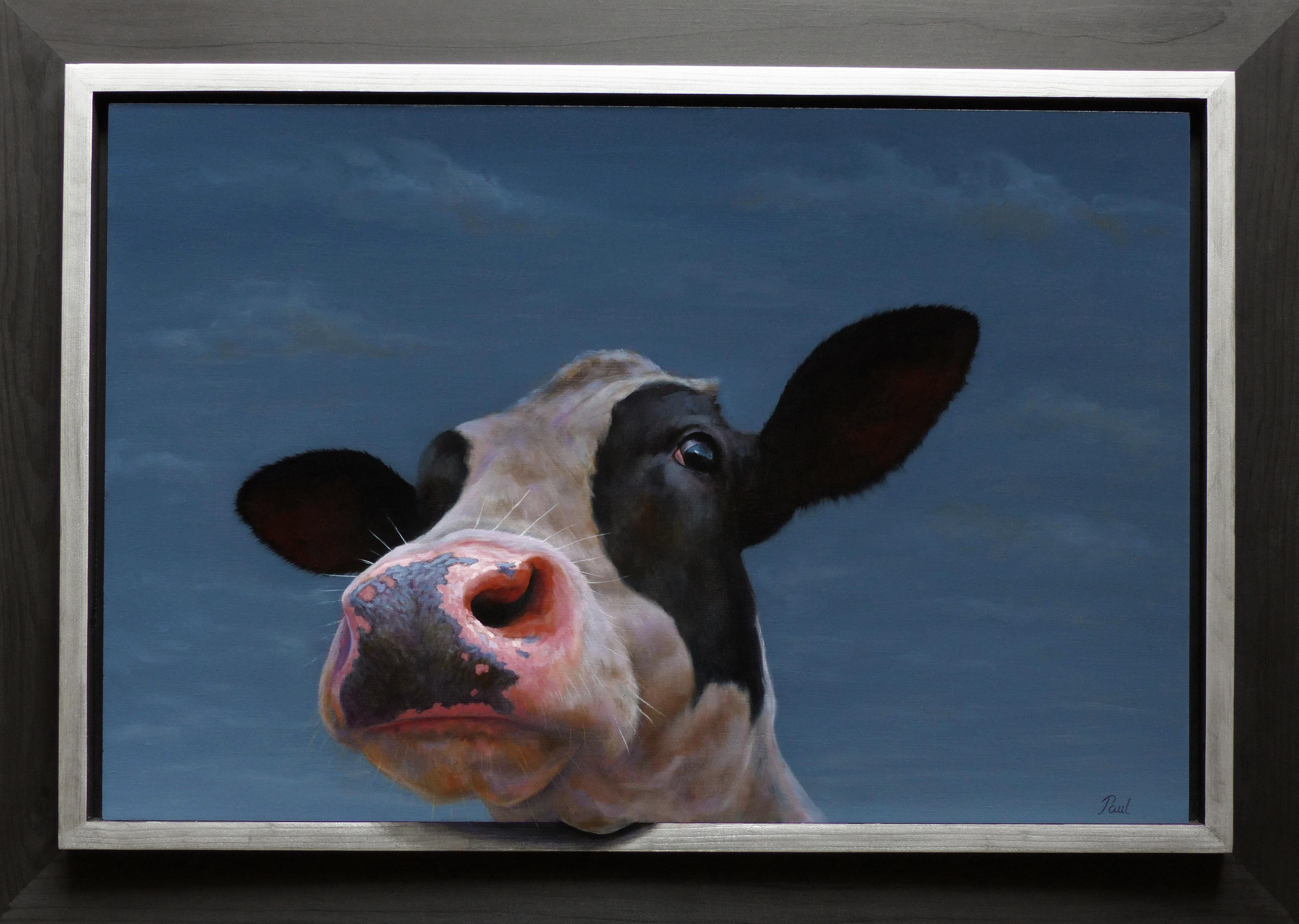 Paul Jansen Figurative Painting - "Calf Portrait 388" Contemporary Dutch Oil Painting of a Cow