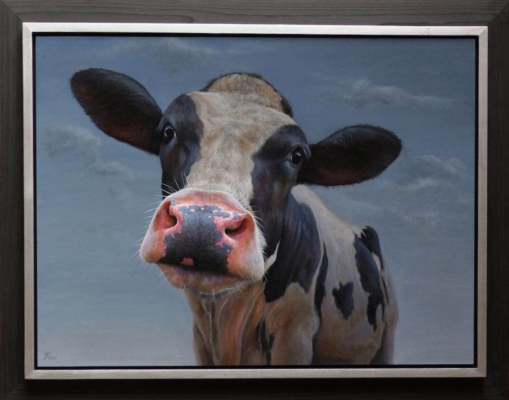 "Curious" Contemporary Dutch Oil Painting of a Cow