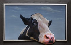 "Hi there! 4" Contemporary Dutch Oil Painting of a Cow