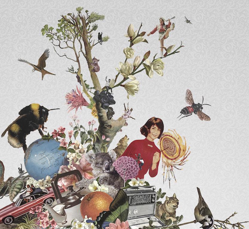 ''Alegría'' Edición limitada de collage surrealista con retrato de mujer - Print Contemporáneo de Maria Rivans