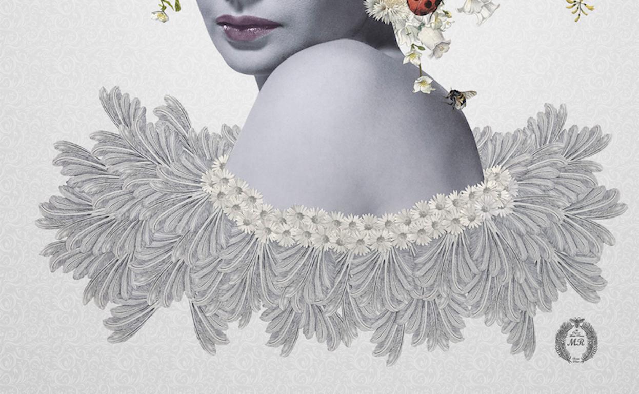 « Joe » Impression à tirage limité d'un collage surréaliste avec portrait d'une femme - Gris Figurative Print par Maria Rivans