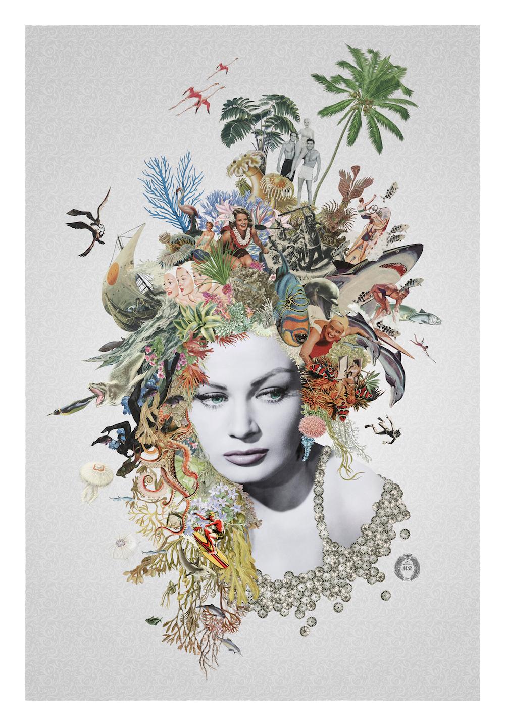''Marianne'' Limited edition print of surrealistic collage with diamond dust