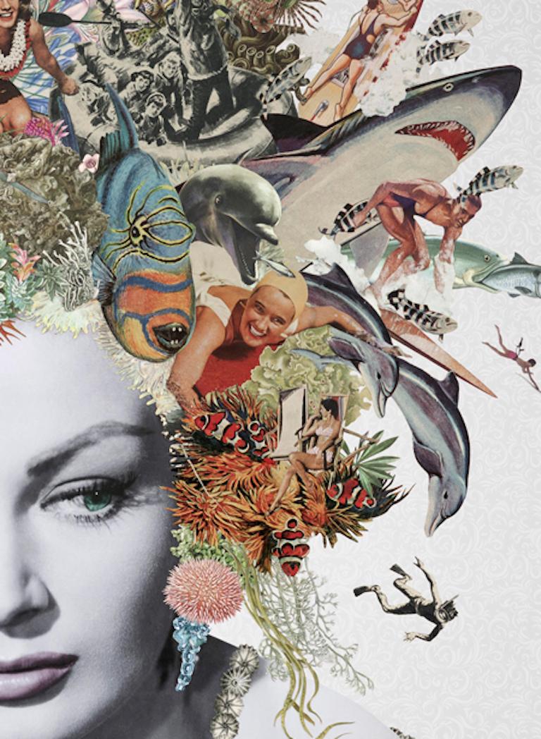 ''Marianne'' Limited edition print of surrealistic collage with diamond dust - Print by Maria Rivans