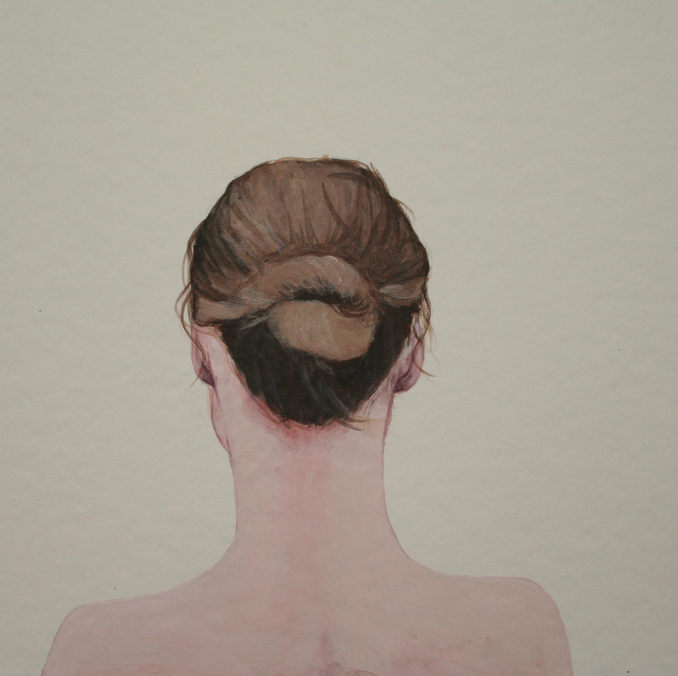 Karoline Kroiss Figurative Painting - "Young Female with Bun" Contemporary Portrait of a Girl with Bun
