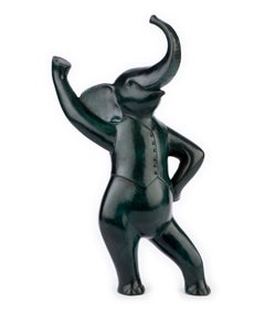 „Danseur“, zeitgenössische Bronzeskulptur, Porträt eines tanzenden Elefanten