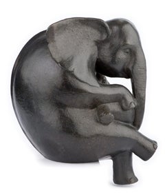 ''Umbrella'', Contemporary Bronze Sculpture Portrait of Mother and Baby Elephant