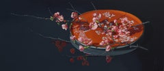 ''Orange with Pink Quince (dark)'' Contemporary Still-Life of Chinese Porcelain