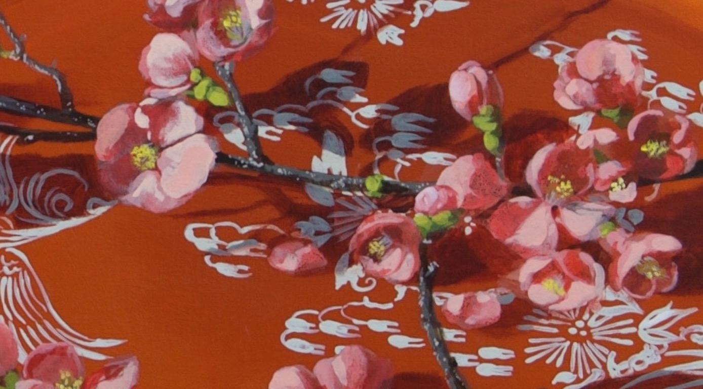 ''Orange with Pink Quince (dark)'' Contemporary Still-Life of Chinese Porcelain - White Still-Life Painting by Sasja Wagenaar