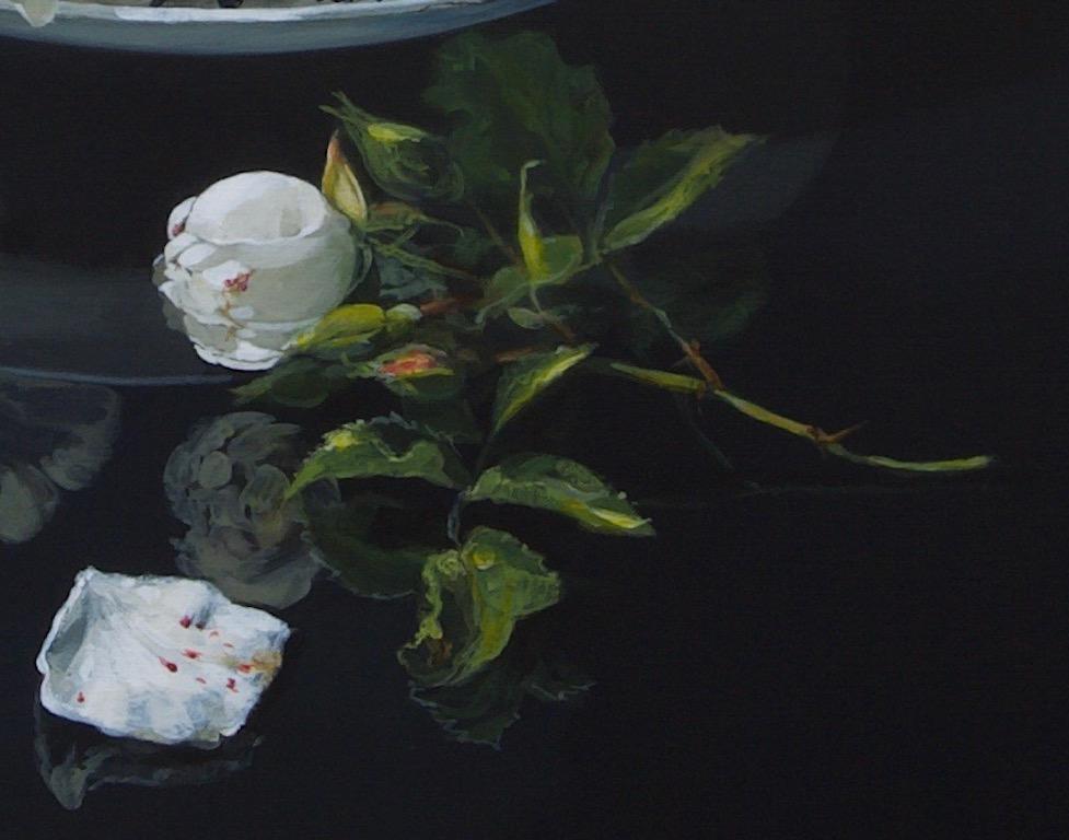 ''Snow white'' Dutch Contemporary Still Life with Porcelain and Flowers - Painting by Sasja Wagenaar