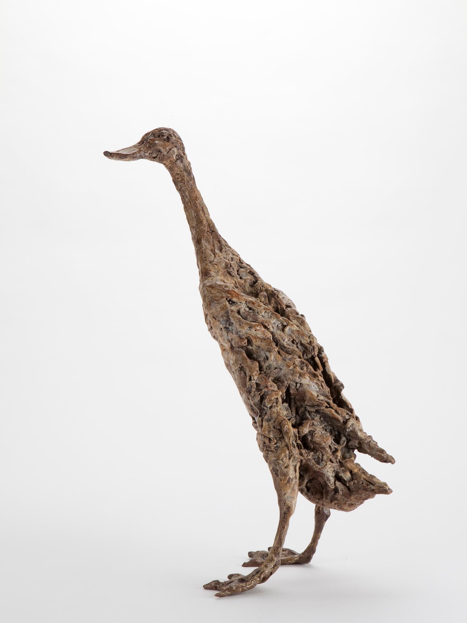 Ans Zondag Figurative Sculpture - ''Mother Duck'', Contemporary Bronze Sculpture Portrait of a Indian Runner Duck