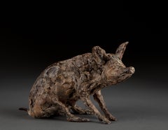 ''Sitting Sow'', Contemporary Bronze Sculpture Portrait of a Sow, Pig