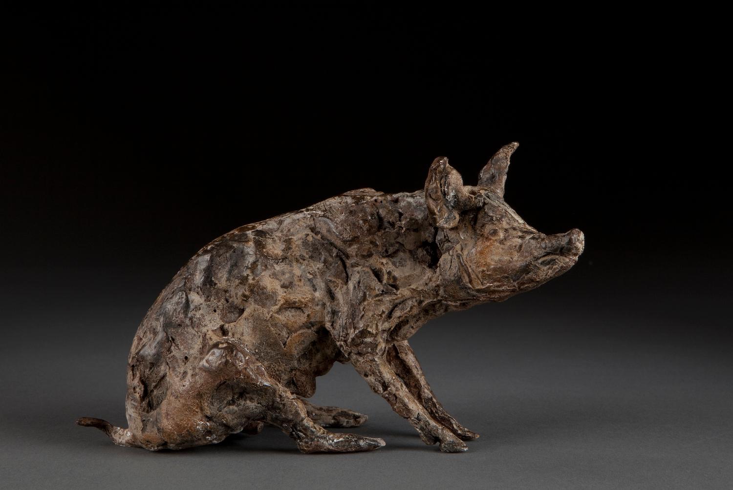 Sitzende Sau'', Contemporary Bronze Sculpture Porträt einer Sau, Schwein im Angebot 1