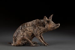 ''Sitting Sow'', Contemporary Bronze Sculpture Portrait of a Sow, Pig