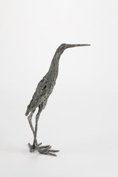 ''Grey Heron'', Contemporary Bronze Sculpture Portrait of a Bird