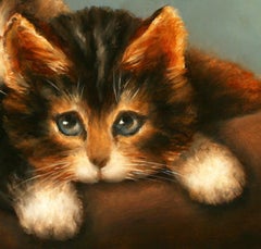 "2 Kittens" Contemporary Fine Realist Still-Life Painting of Kittens, Cats