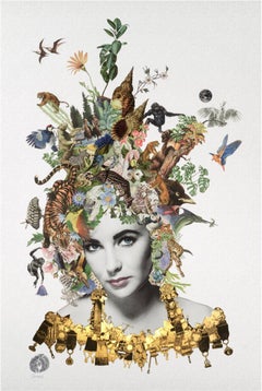 ''Violet'' Limited edition print of surrealistic collage with portrait of woman