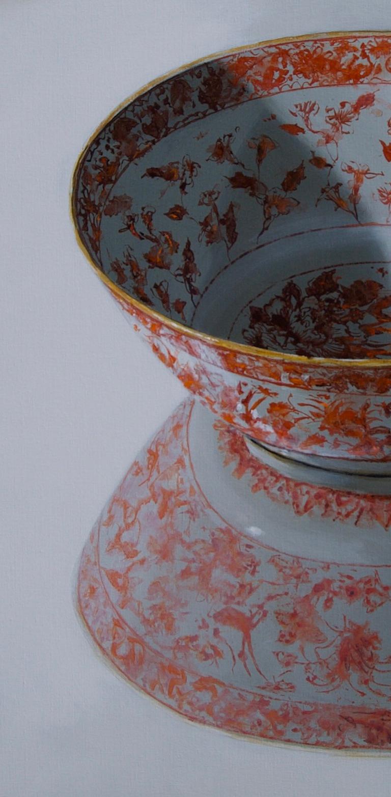 ''Orange bowl reflected in the Light'', Contemporary Still Life with Porcelain - Painting by Sasja Wagenaar