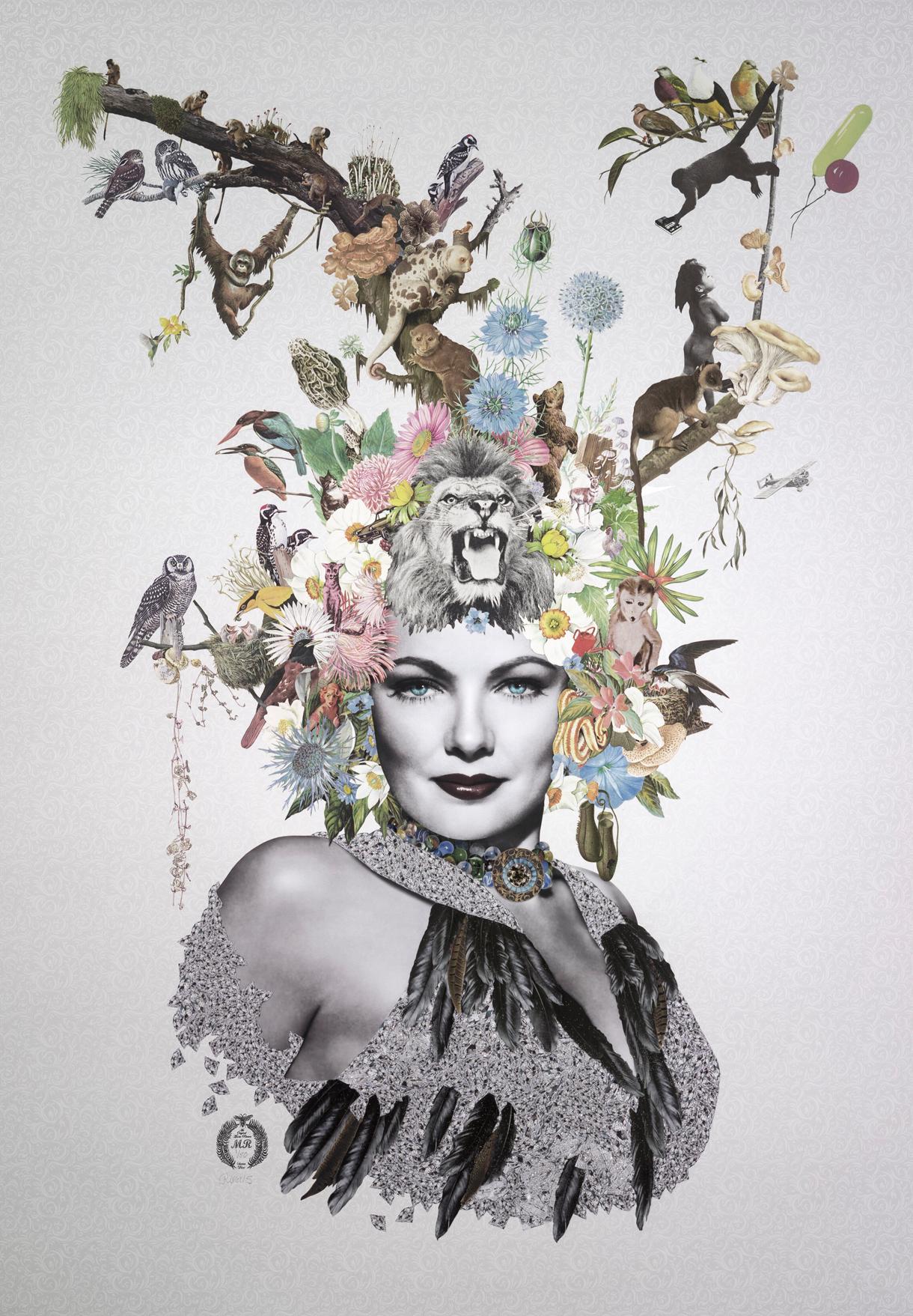 ''Eliza'' Limited edition print of surrealistic collage with french glass