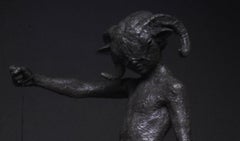 "Puck" Contemporary Bronze Sculpture of a Boy with Yoyo and Mask with Horns