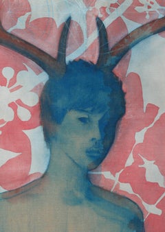 ''Holly'' Contemporary Dutch Painting of a Boy with Antlers, Portrait