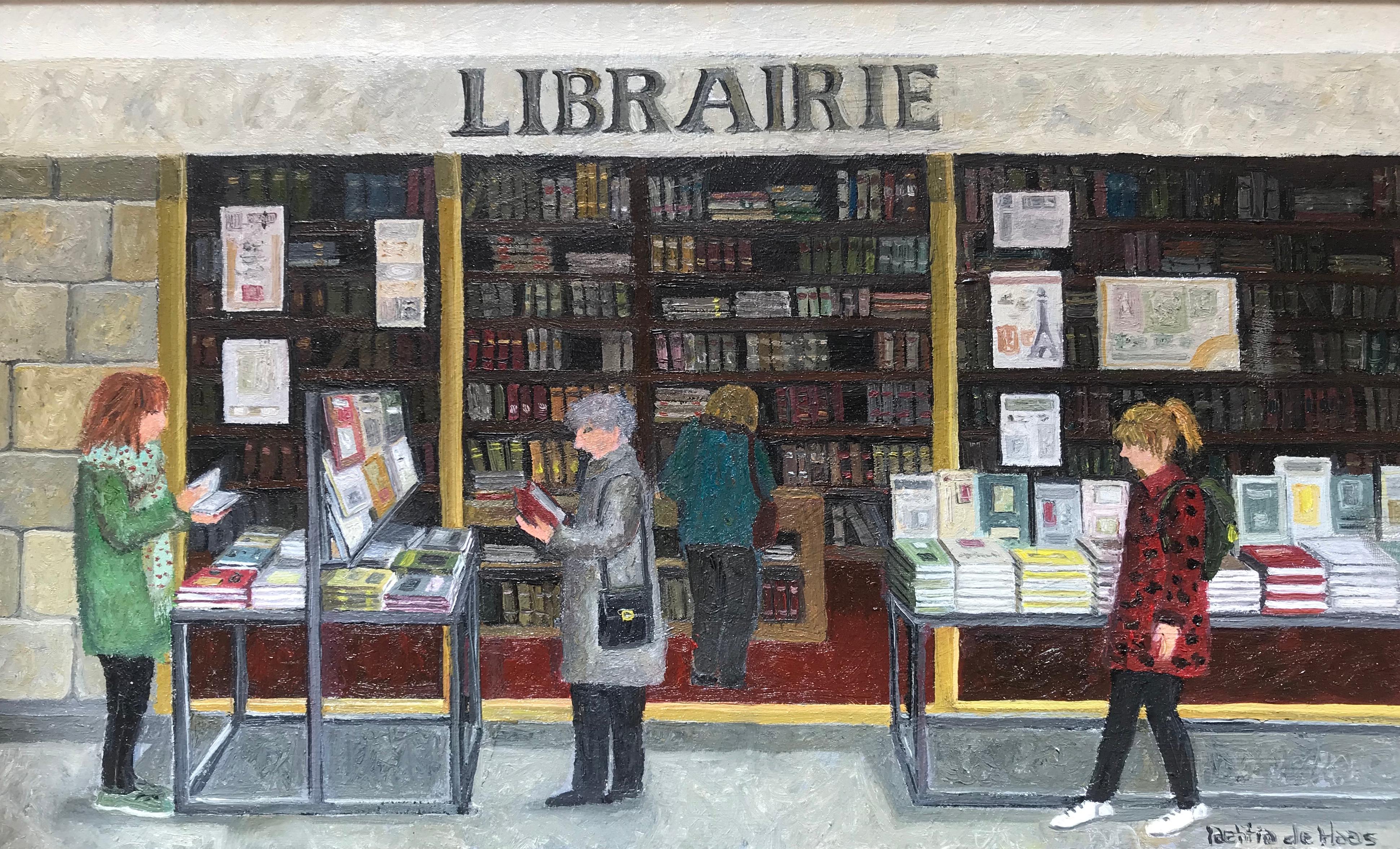 Laetitia de Haas Figurative Painting - ''Librairie'' Cosy Dutch Painting of a Bookstore