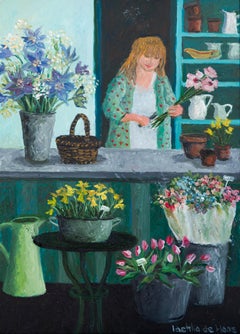 ''Flowers'' Cosy Dutch Painting of a Flower Shop