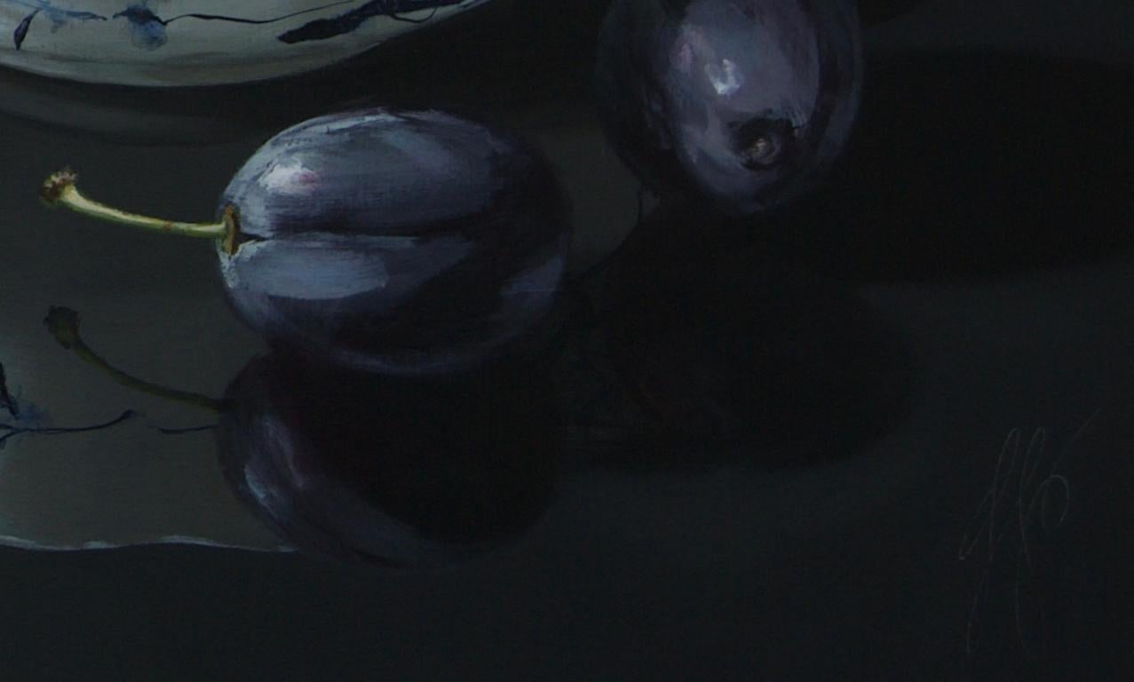 ''Plums'', Contemporary Still Life Porcelain with Fruit, Plums 1