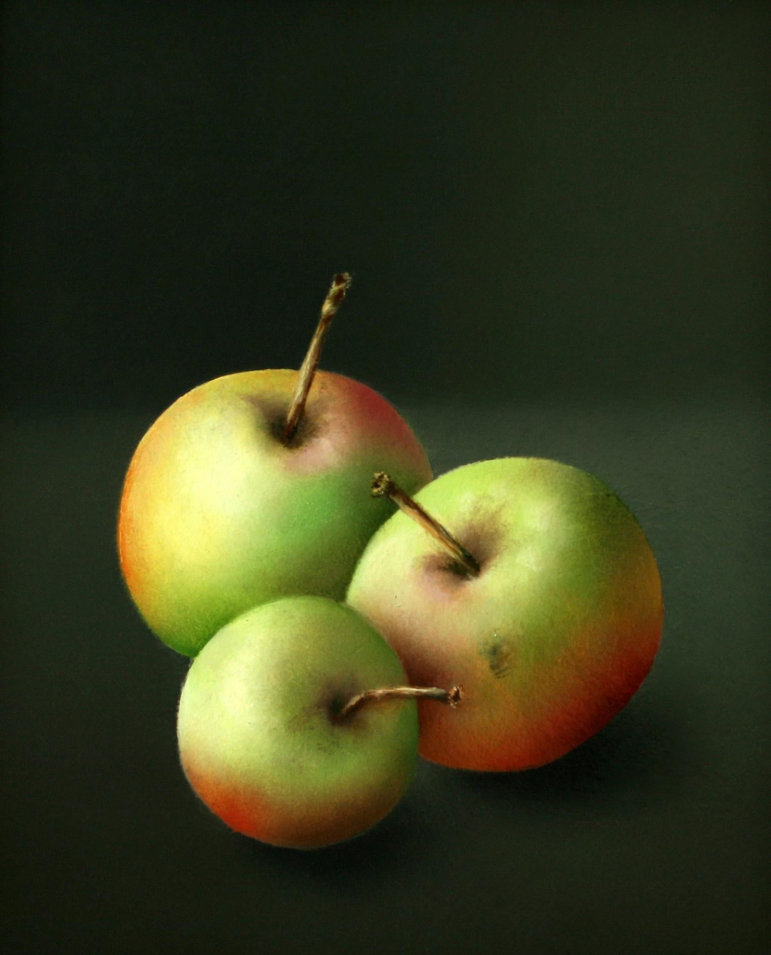 René Smoorenburg  Figurative Painting - “3 Apples” Contemporary Fine Realist Still-Life Painting of Apples, Fruit