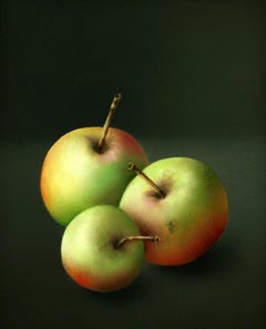 “3 Apples” Contemporary Fine Realist Still-Life Painting of Apples, Fruit
