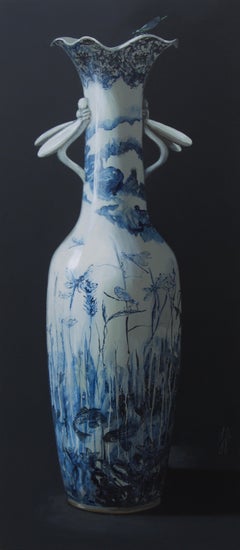 ''Vase with Dragonflies'', Contemporary Still Life with Porcelain Vase