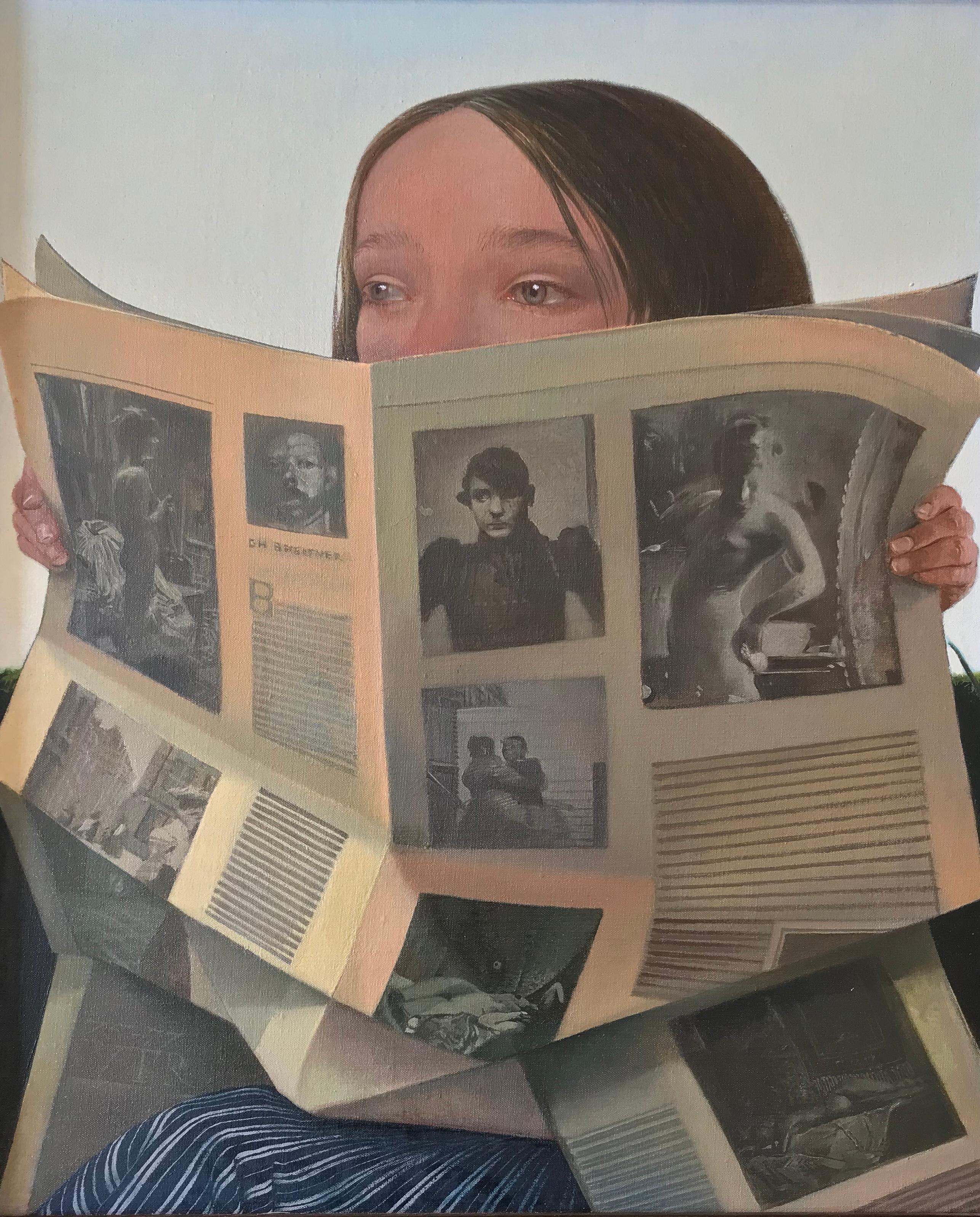 Zeitgenössisches Porträt einer Frau mit Breitner Zeitung, „Breitner Newspaper“